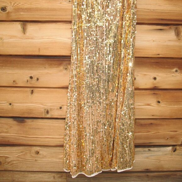 MAC DUGGAL 93976 Gold Open Back High Neck Sequin Gown Dress - Picture 14 of 15